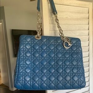 Dior Blue Quilted Leather Tote Bag